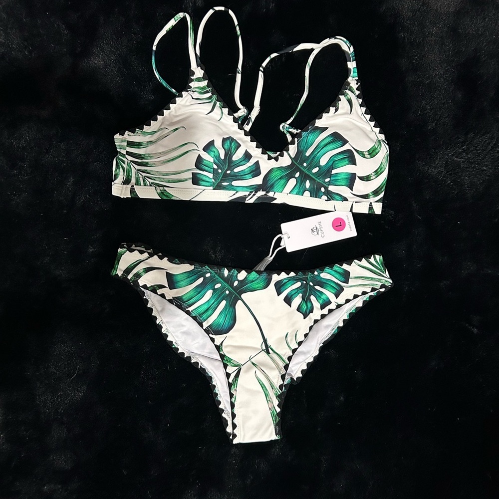 Wonderful Cupshe Green Leaf Print Bikini Set